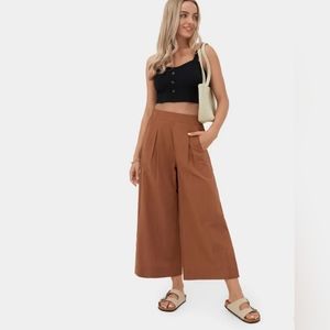 HALARA High Waist Plicated Cropped Wide Leg Palazzo Pants Casual Cotton Pull On